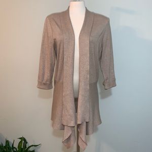 Open front draped neutral cardigan